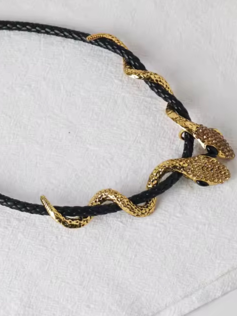 Serpent serpentine Gold Snake Accent Black Braided Necklace by - Picture 6 of 6